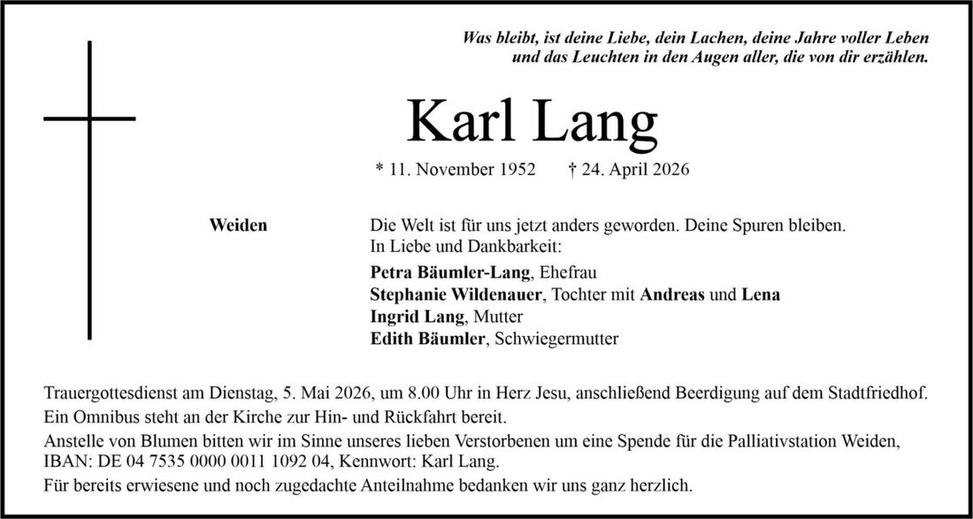 Begleitet durch: Bestattung Bauer - Weiden