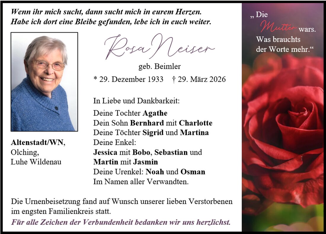 Begleitet durch: Bestattung Gronauer - Altenstadt/WN