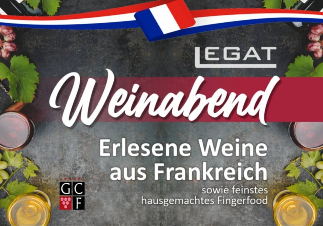 Waldsassen. Beim exklusiven Weinabend im E center Legat am 10. September können sich Weinliebhaber auf erlesene französische Weine und hausgemachtes Fingerfood freuen. Tickets für das Ereignis sind auf okticket.de erhältlich.
