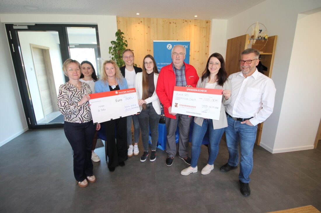 Trabitz. Die Regionaldirektion der Zurich-Versicherung spendet 1.000 Euro aus einem Wissenstest-Gewinn: je 500 Euro für die Kinderkrebshilfe Oberpfalz Nord und das Hospizzentrum Sankt Felix in Neustadt/WN.