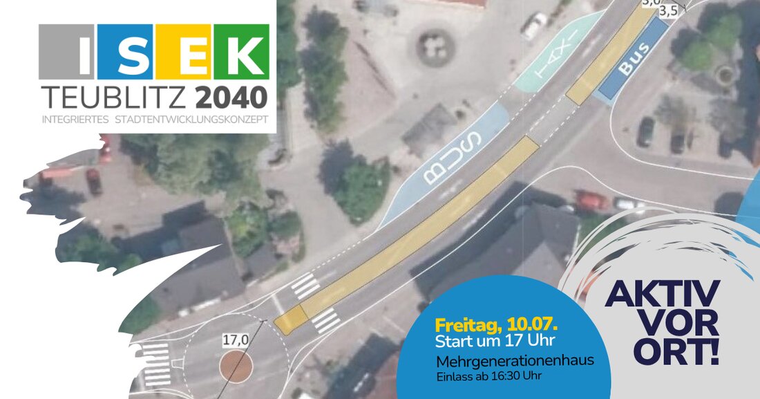 Teublitz. Die Stadt lädt zur zweiten Bürgerwerkstatt zum ISEK Teublitz 2040 ein: am Freitag, 10. Juli 2026, im Mehrgenerationenhaus, Beginn 17 Uhr. Ziele und Maßnahmen zu Wohnen, Mobilität und der Teublitzer Mitte stehen zur Diskussion.