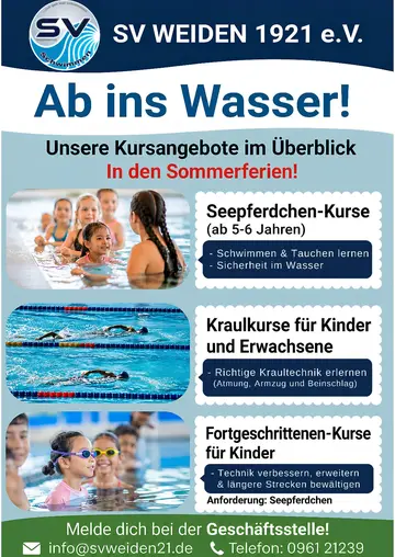 Schwimmkurse in den Sommerferien für Kinder und Erwachsene in Weiden