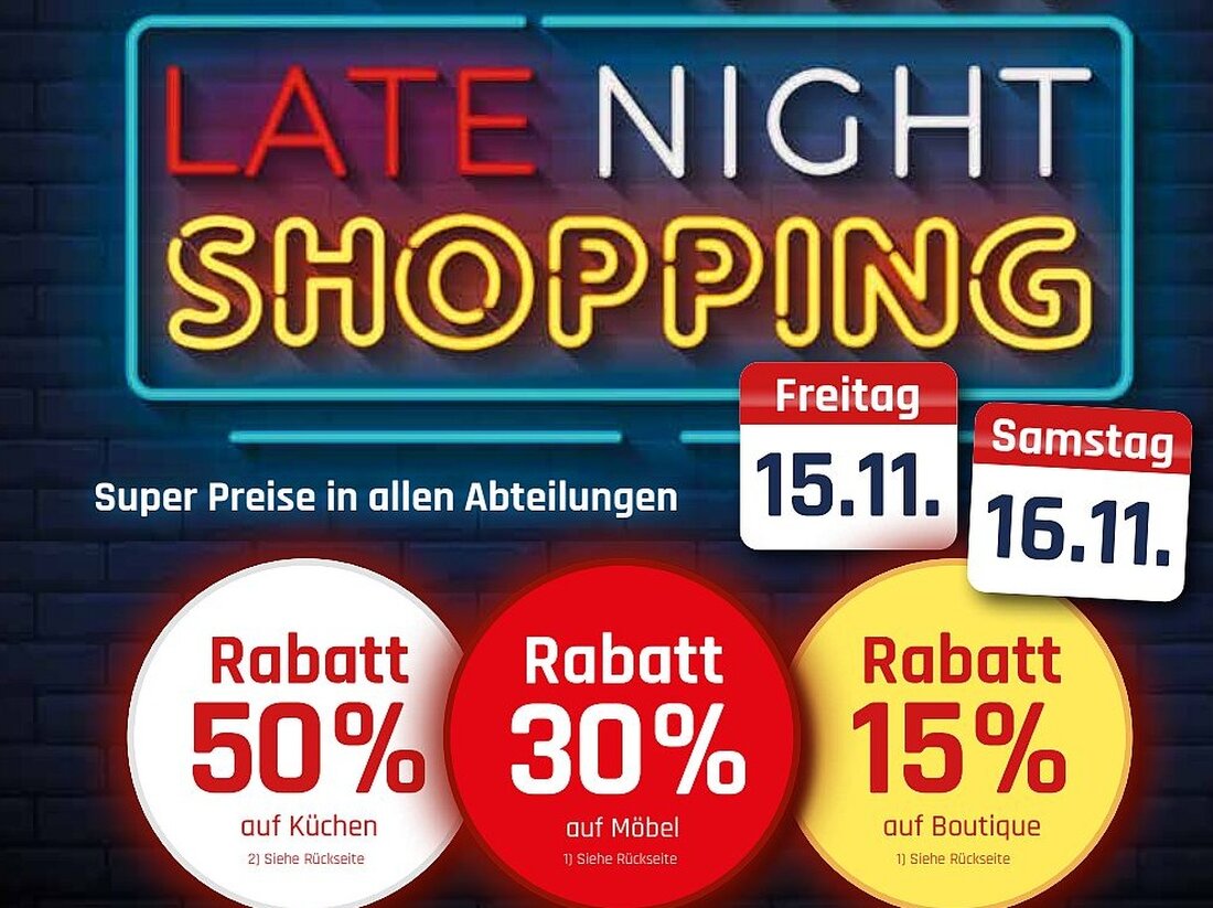 [Advertorial] Schönkirch/Plößberg. Möbel Hösl lädt am Freitag und Samstag zum Late-Night-Shopping in Schönkirch ein. Dank längerer Öffnungszeiten können Sparfüchse ganz entspannt auf Schnäppchenjagd gehen. Tolle Rabatte warten.